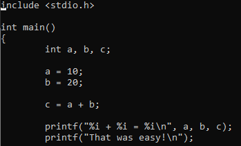 p1.c opened in ViM, without syntax highlighting