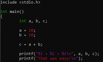 p1.c opened in ViM, with syntax highlighting